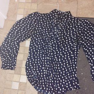 COPY - Women's premise studio belted neck tie navy and white blouse size M